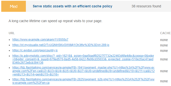 Expanded view of Serve static assets with an efficient cache policy audit