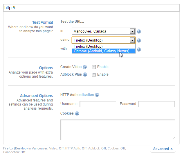 How to test with mobile devices using GTmetrix