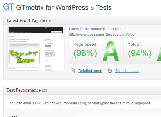 GTmetrix for WordPress Plugin —