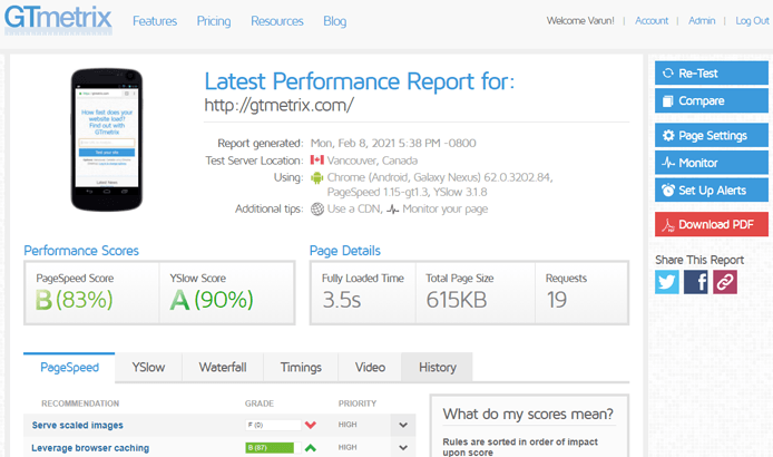 How to test with mobile devices using GTmetrix