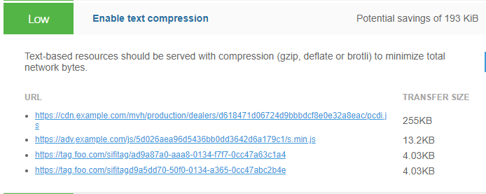 Expanded view of Enable text compression audit