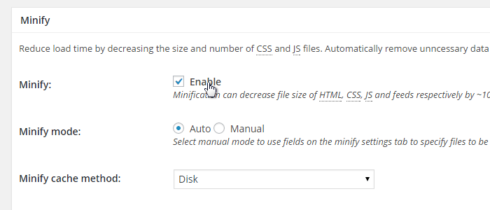 W3 Total Cache: Set Auto Mode for Minifying