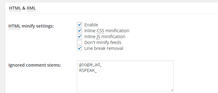 W3 Total Cache: Enable HTML & XML minification.